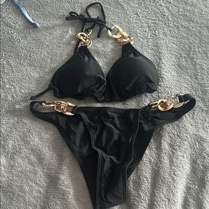 Women’s Black Bikini set with Gold Accents